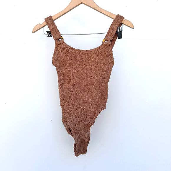 Hunza G Domino One Piece Tortoiseshell Rings Nude Metallic Coco Crinkle Tan - Picture 3 of 9